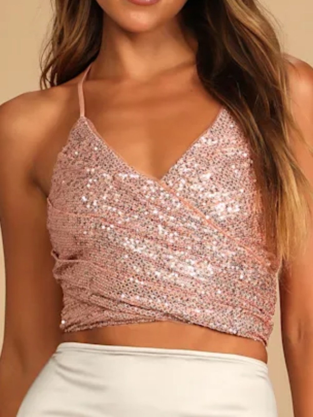 NWT Lulus party together blush pink sequin crop top cami size L